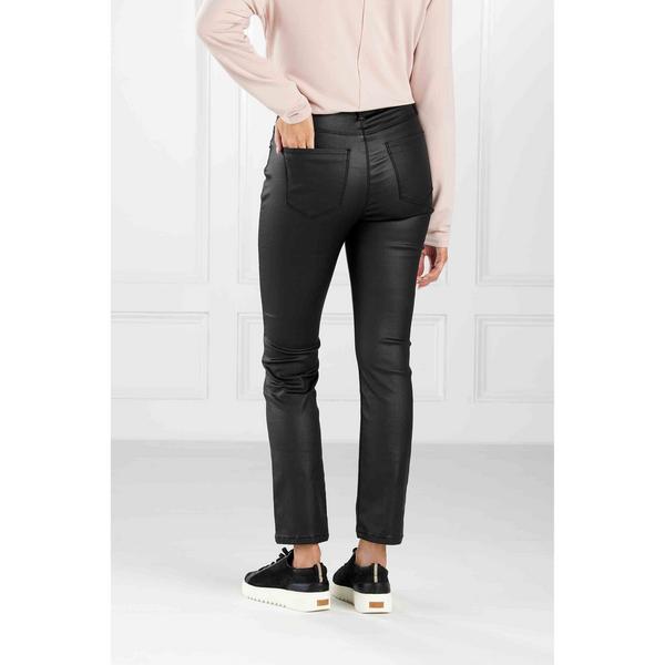 Krisa Coated Denim Pants - Black