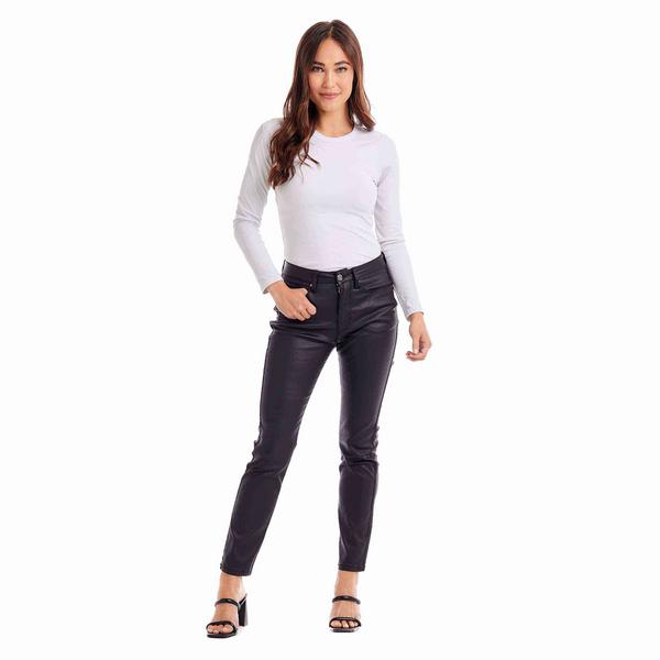 Krisa Coated Denim Pants - Black