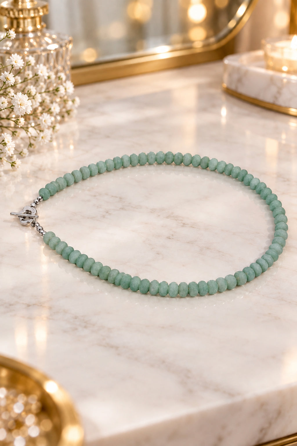 Beaded Toggle Necklace - Frosted Green