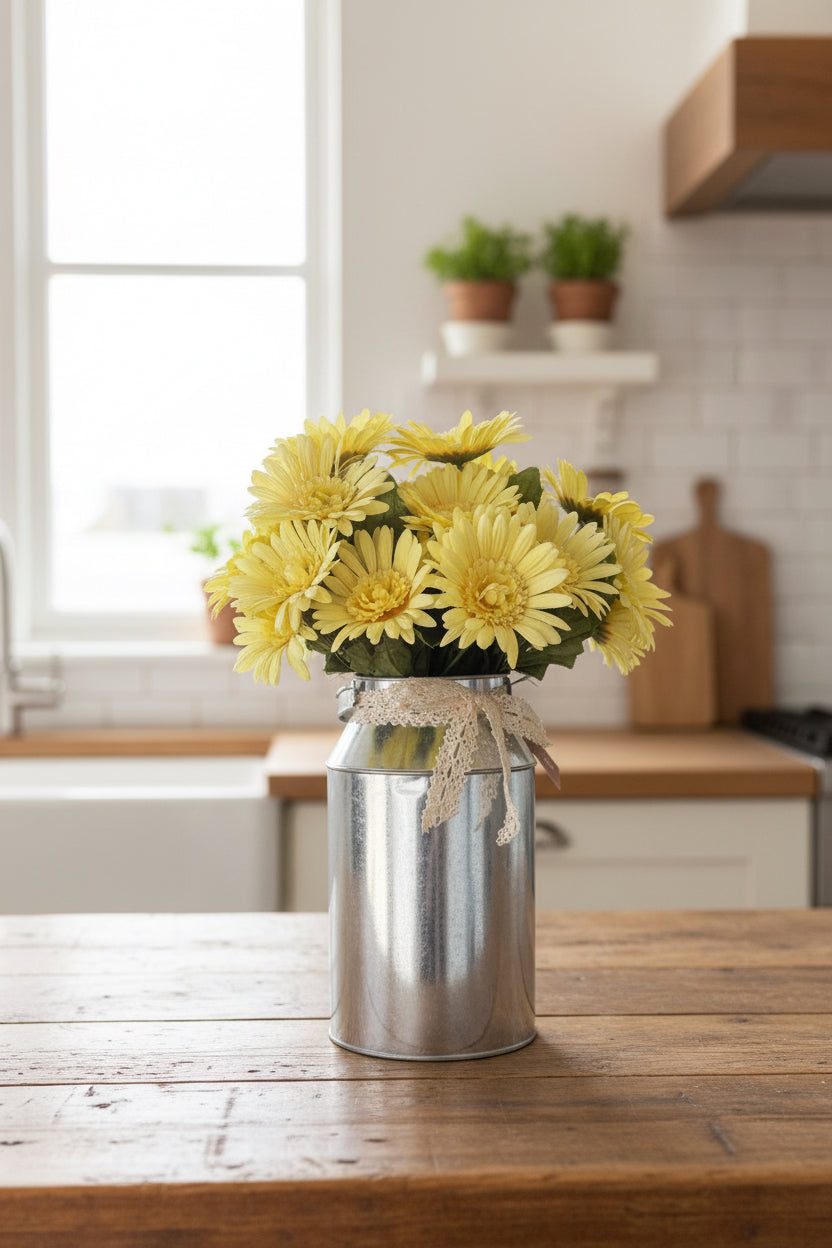 Yellow Floral + Tin Bucket Arrangement