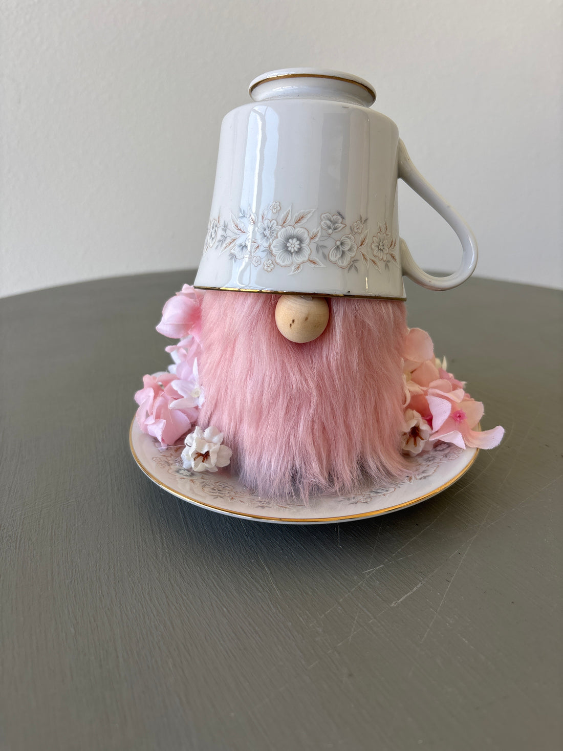 Pink Flowers Tall Teacup Gnome