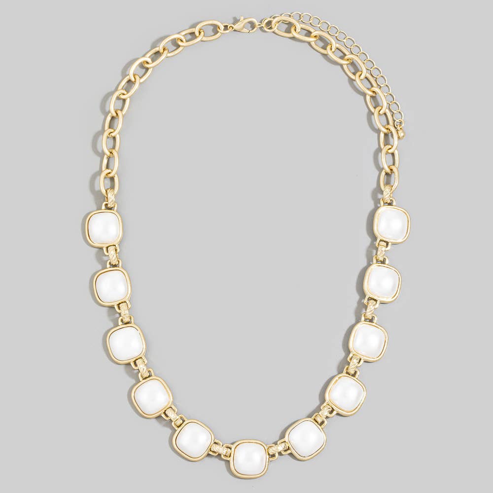 Cushion Stone Station Rope Link Necklace
