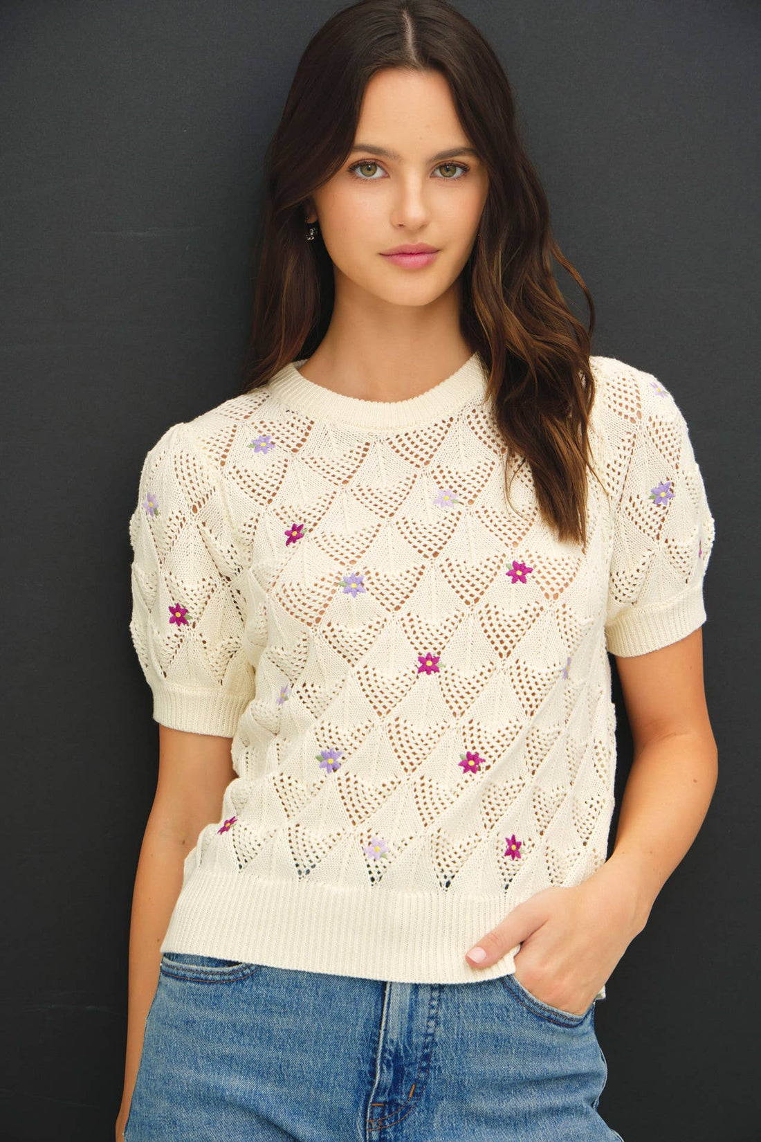 Embroidered Floral Crochet Top
