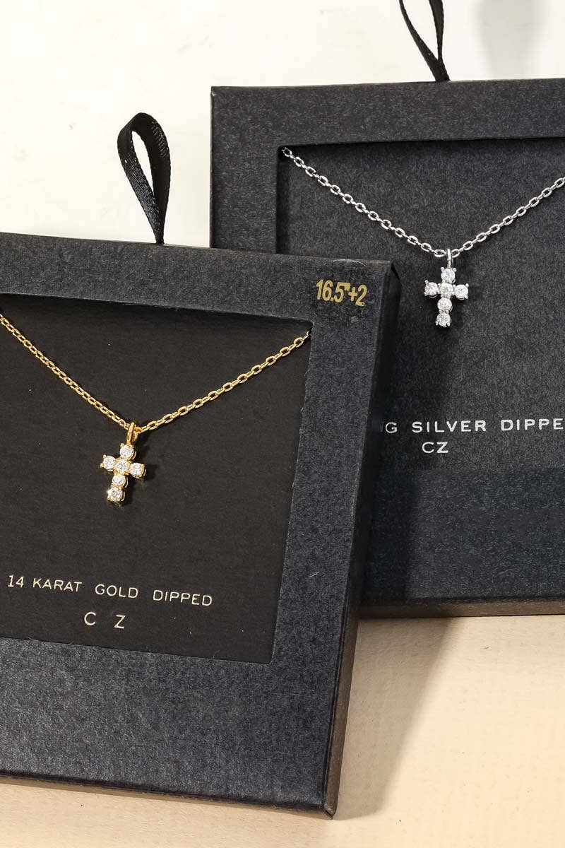 Secret Box Cubic Zirconia Mini Cross Charm Necklace