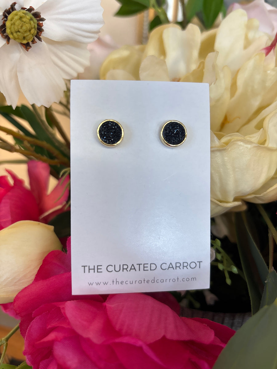 Black Druzy Stud Earrings