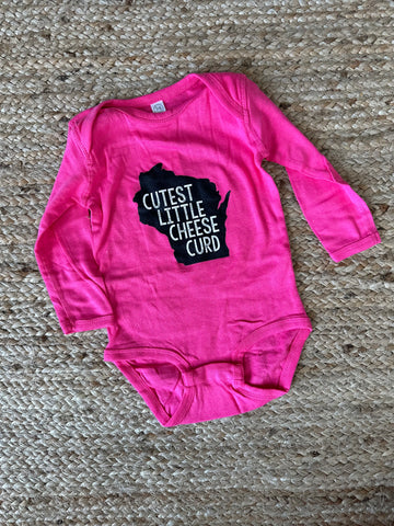 Cutest Little Cheese Curd Long Sleeve Onesie - Hot Pink