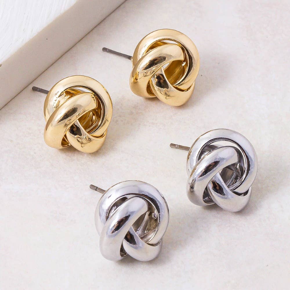 Metallic Knot Stud Earrings: Silver