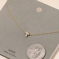 Mini Pave Cross Charm Necklace: Silver