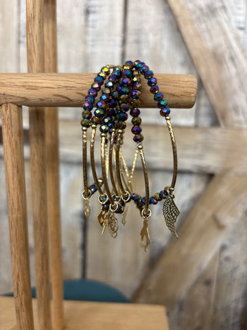Rainbow Metallic Beaded Charm Bracelet