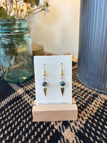 Gold Triangle with Grey Marbled Bead Drop Earrings