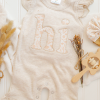 Baby Girl Outfit | Oatmeal Flutter Romper - HI