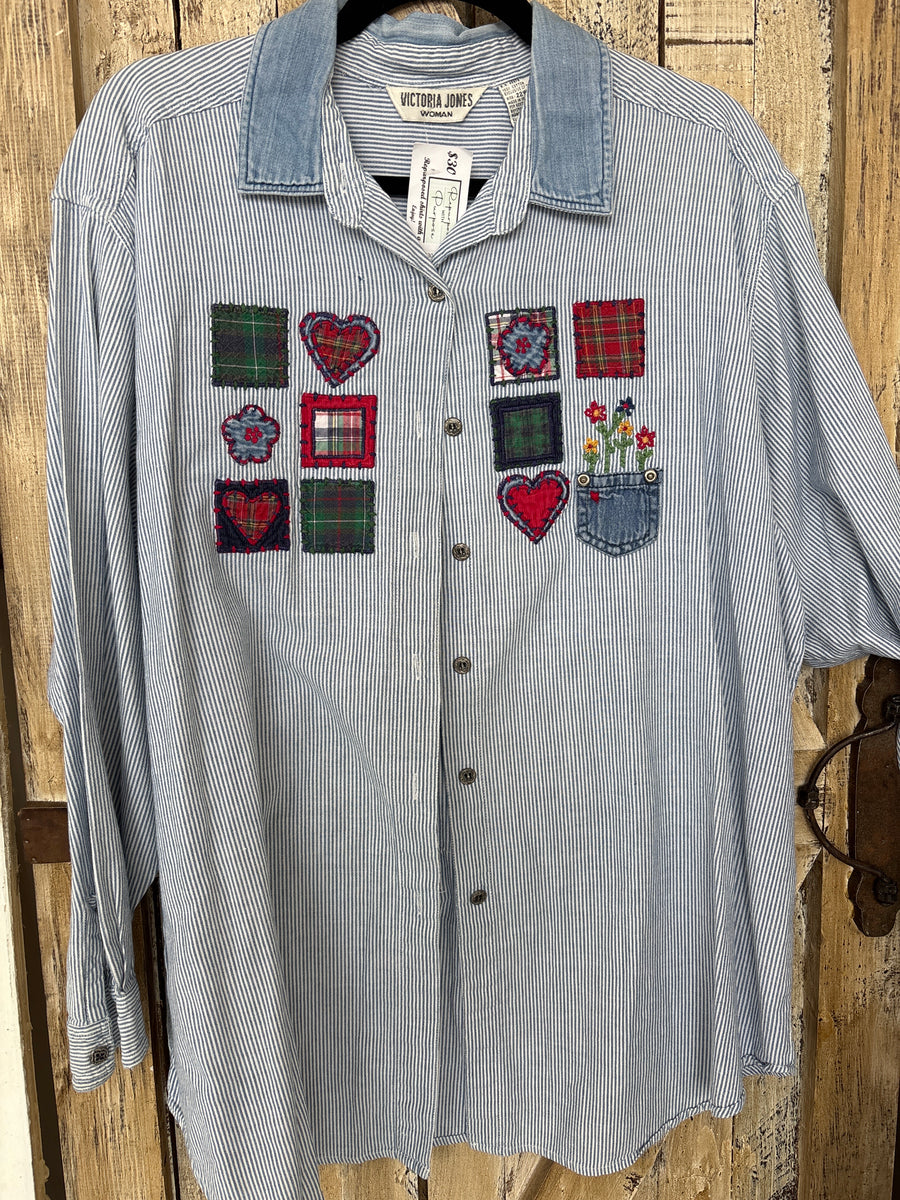 Repurposed Shirt with America The Beautiful Flowers Patch