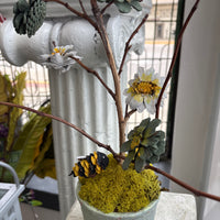 Green + White Bumblebee Pinecone Arrangement