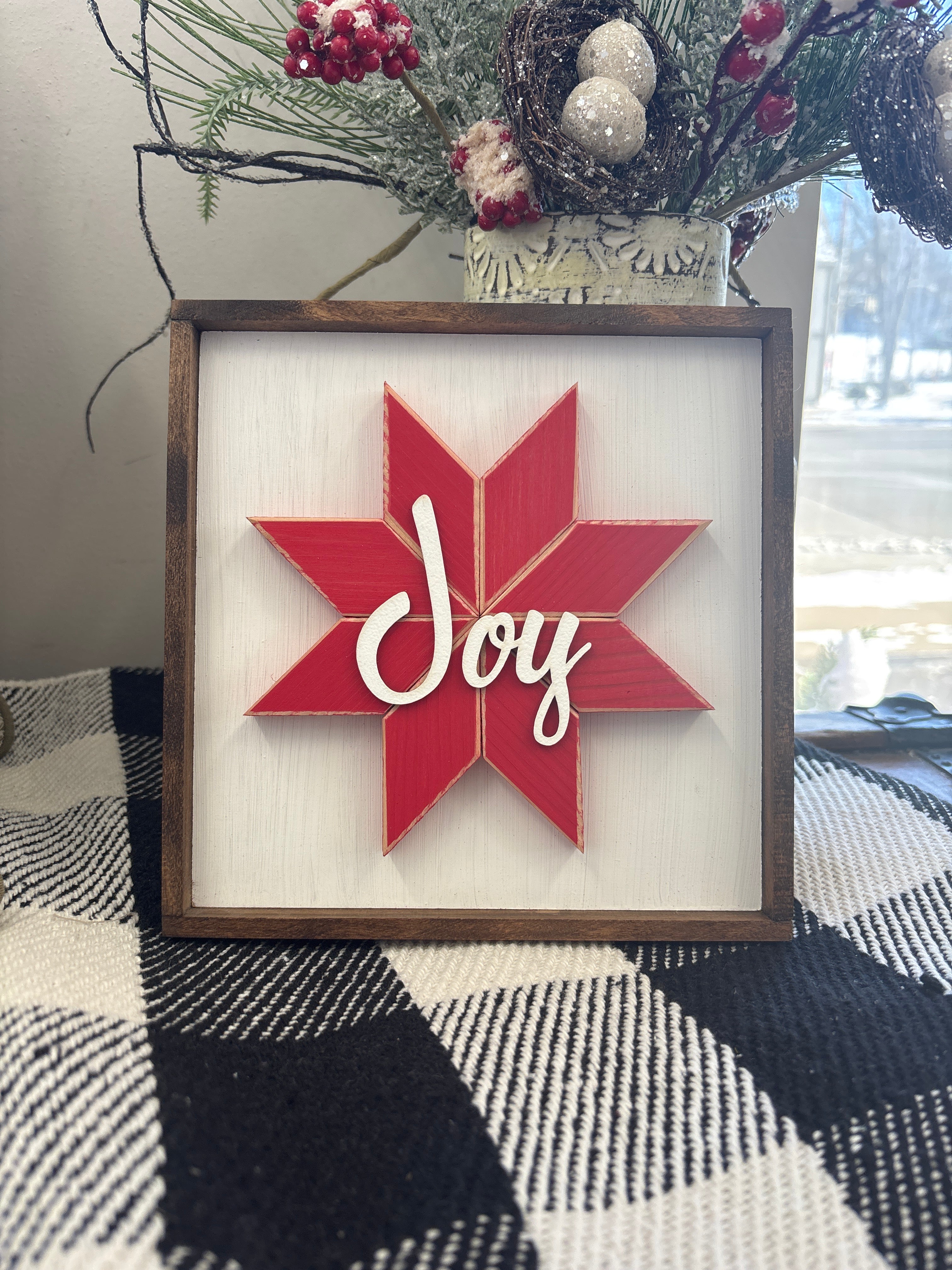 Framed Mini Red Star - Joy – Flowers and Gray