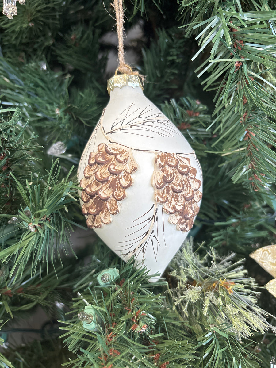 White Pinecone Painted Finial Ornament