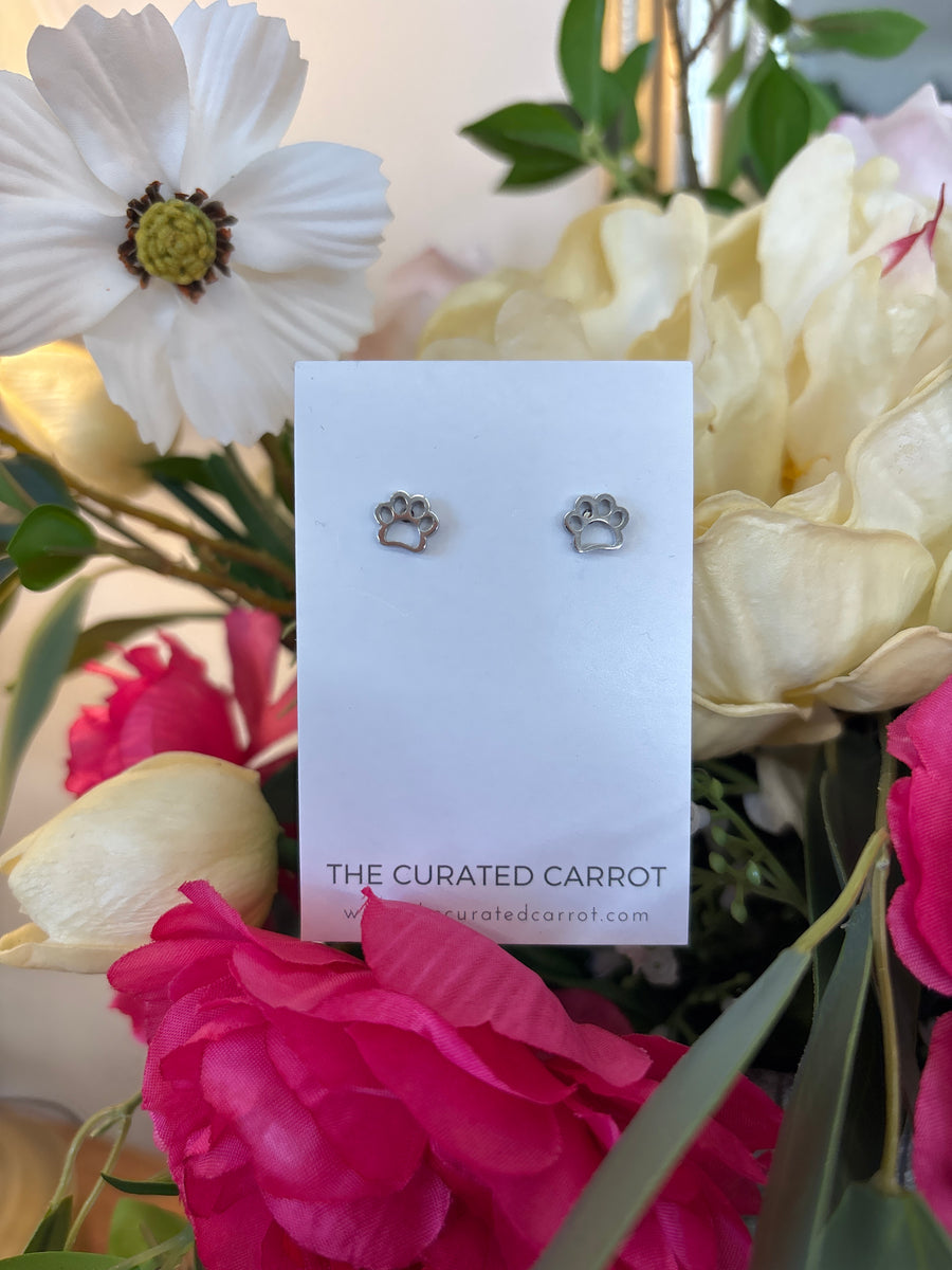 Silver Paw Print Mini Stud Earrings