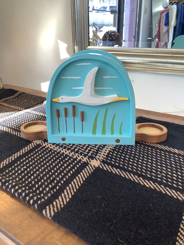 Wooden Blue Napkin + Shaker Holder