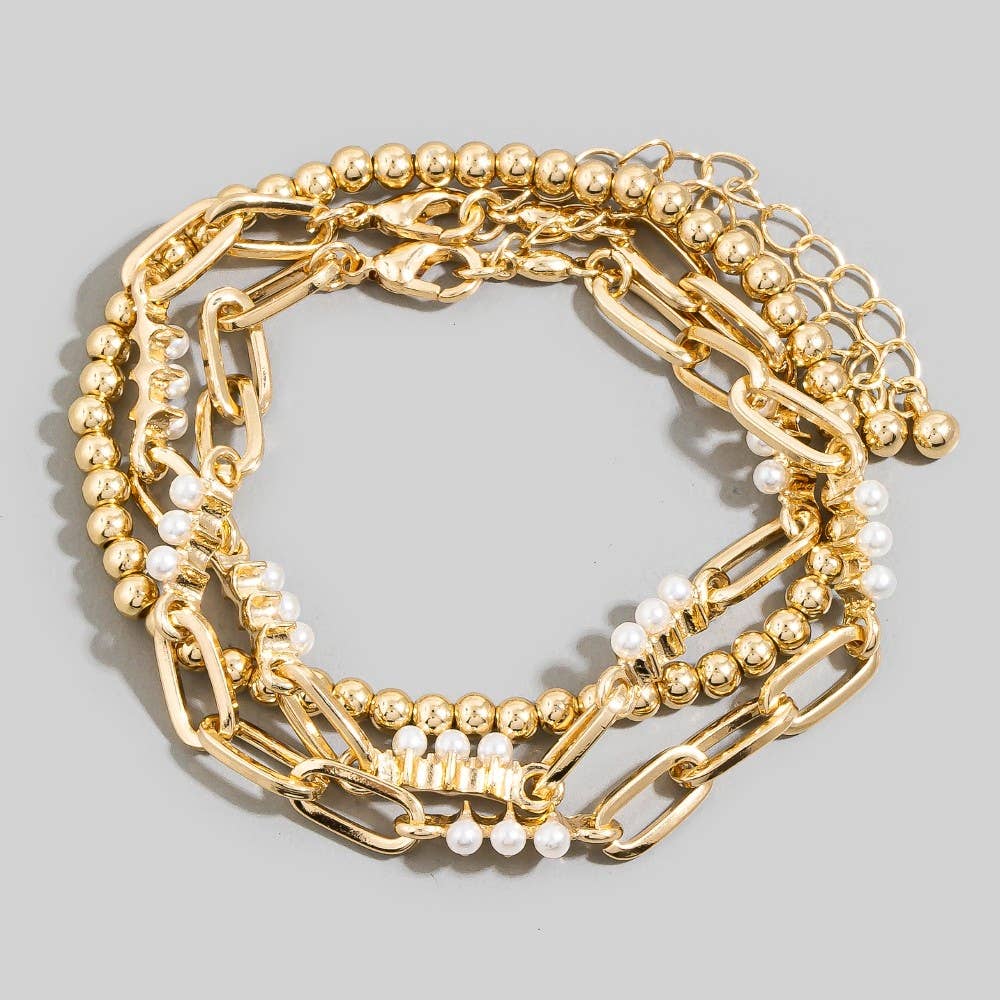 Pearl Beads Mixed Layered Chain Bracelets