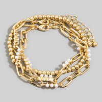 Pearl Beads Mixed Layered Chain Bracelets