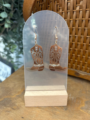 Golden Cowboy Boots Drop Earrings