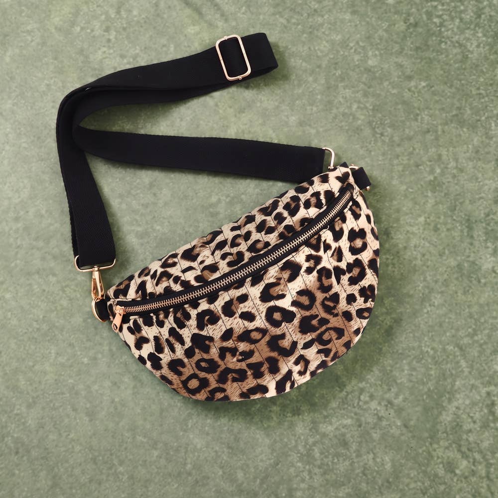 Quilted Leopard Print Sling Belt Bag: Leopard