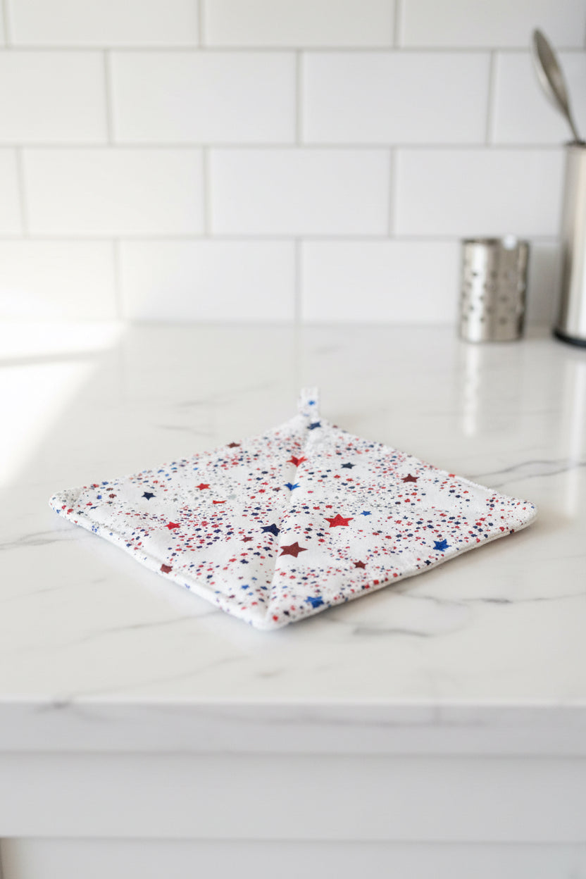 White Patriotic Stars Hot Pad