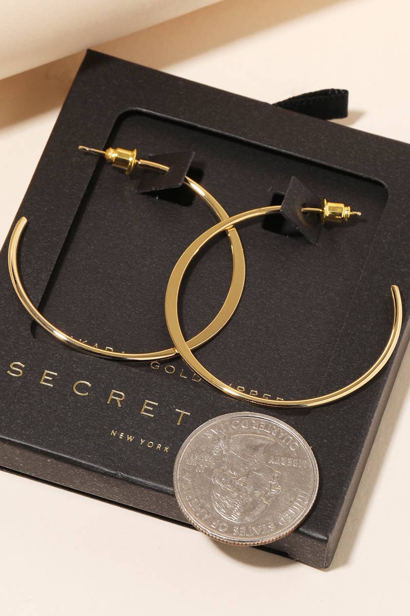 Secret Box Metallic Open Hoop Earrings - Gold