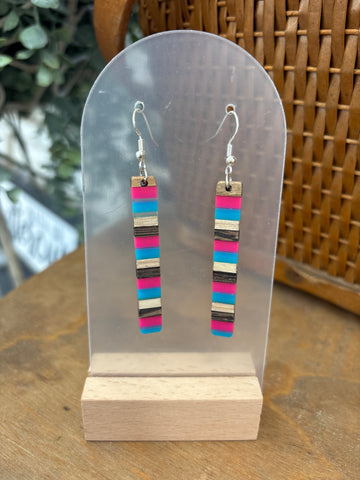 Pink + Wood Resin Drop Earrings - Large