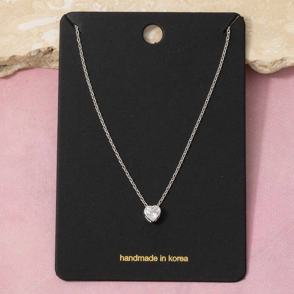 Heart Cz Pendant Chain Necklace: Silver