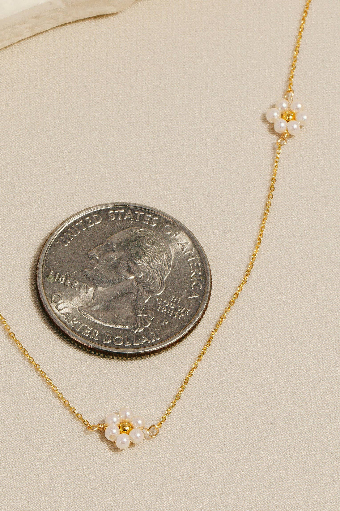 Dainty Beaded Flower Charm Necklace: Gold
