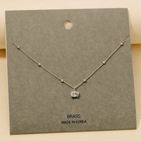 Faceted Oval Gem Pendant Station Bead Chain Necklace: Silver
