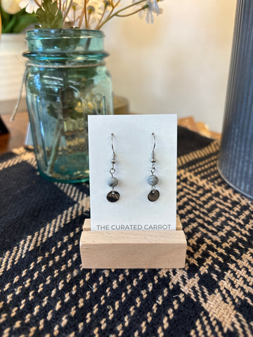 Silver Circle with Marbled Grey Bead Drop Earrings