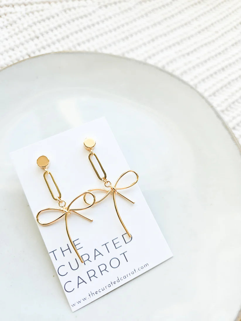 Gold Bow Statement Earrings