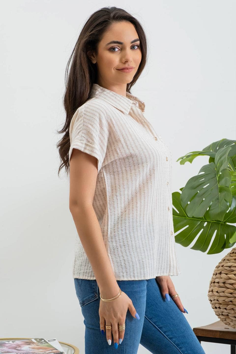 Stripe Linen Top - Khaki