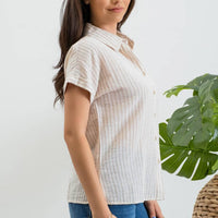 Stripe Linen Top - Khaki