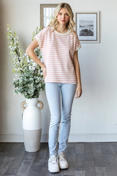 Pink Stripe Short Sleeve Top