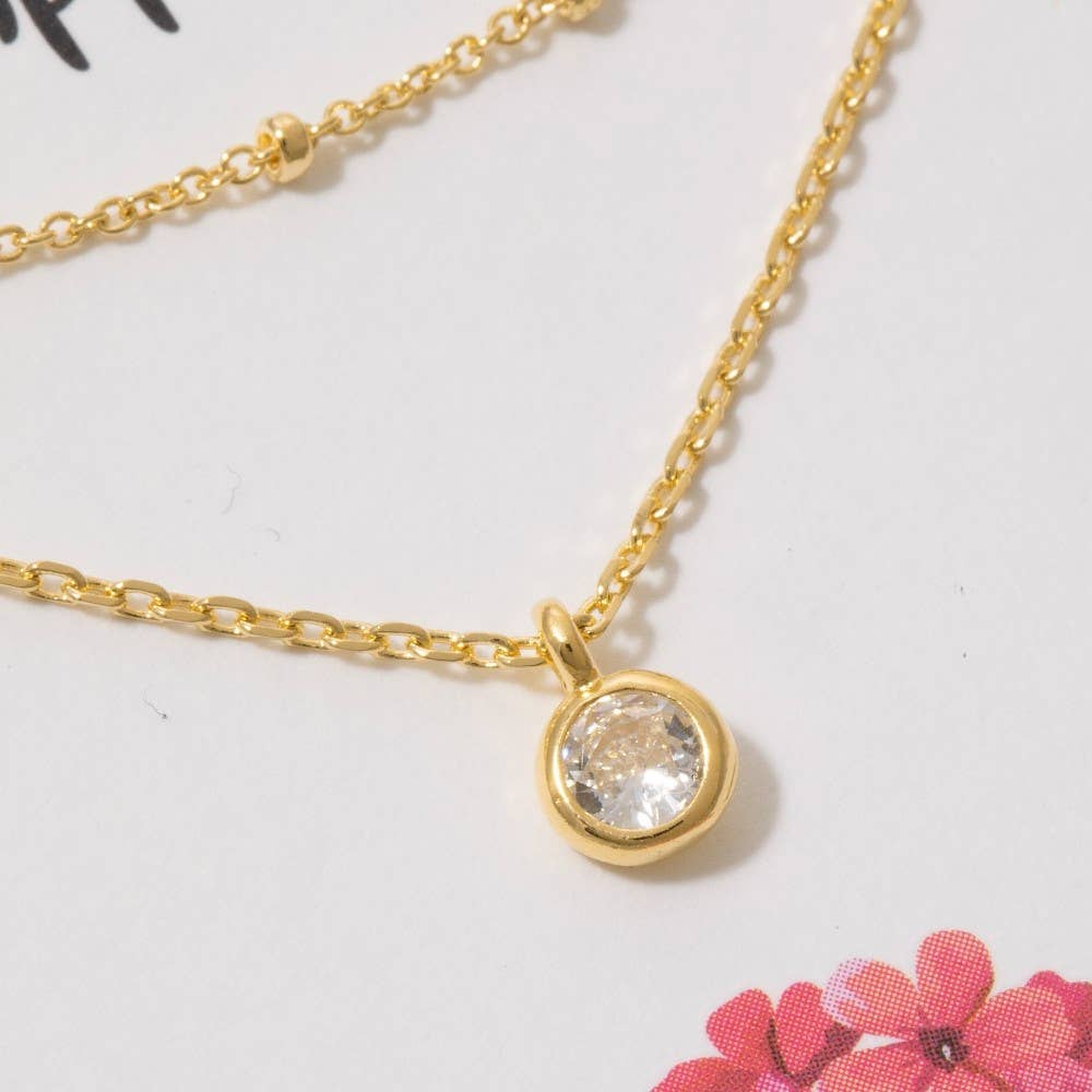 Gold Dipped Dainty Chain Layered Cz Charm Necklace: Gold