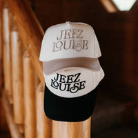 Jeez Louise Unisex Trucker Hat - Black & Cream