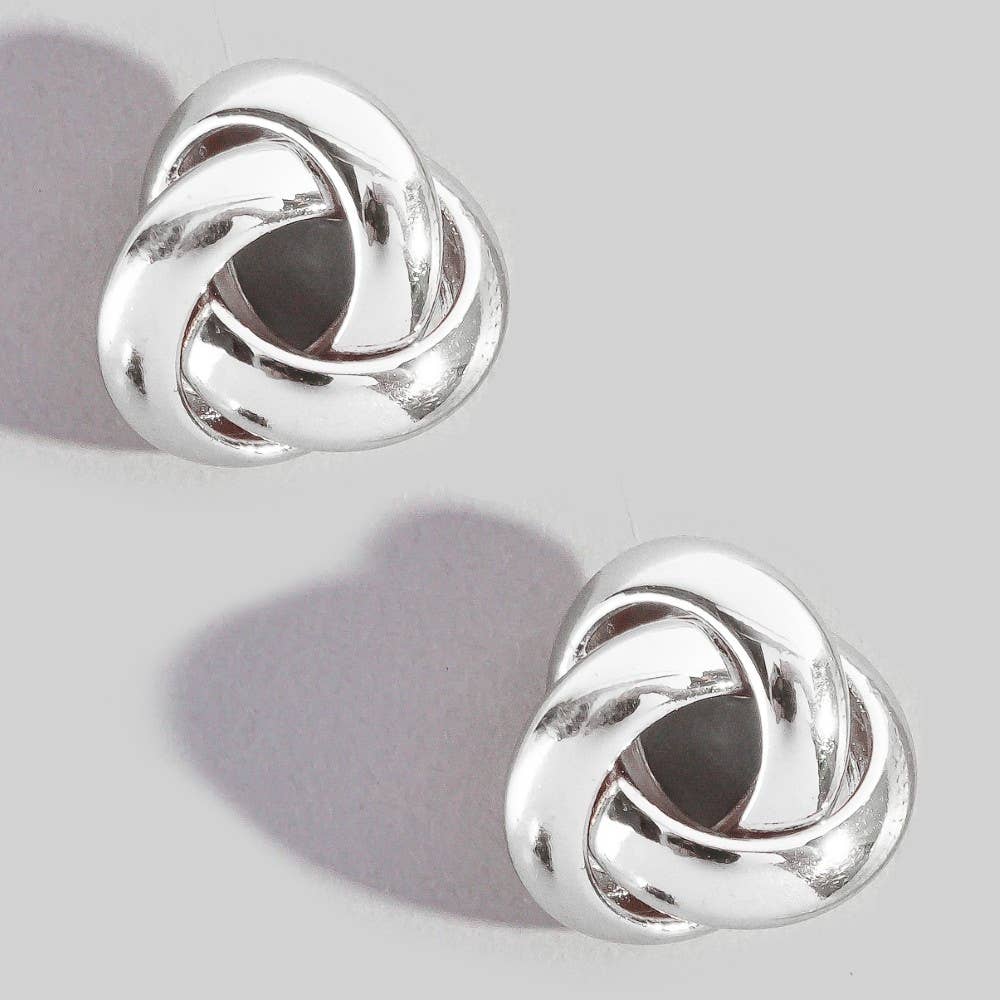 Metallic Knot Stud Earrings: Silver