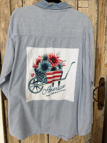 Repurposed Shirt with America The Beautiful Flowers Patch
