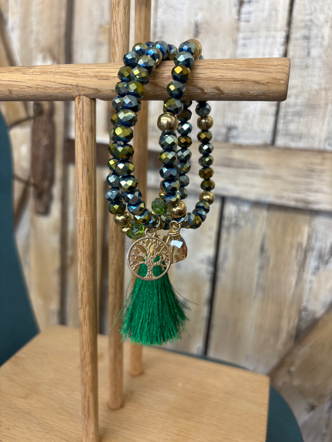 Green Tree of Life Tassel Beaded Bracelet