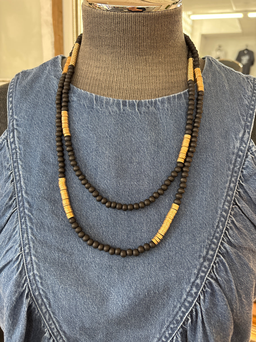 Double Strand Black + Gold Bead Necklace