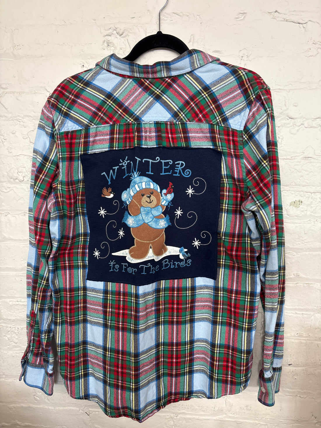 Repurposed Flannel with Bear + Birds Patch