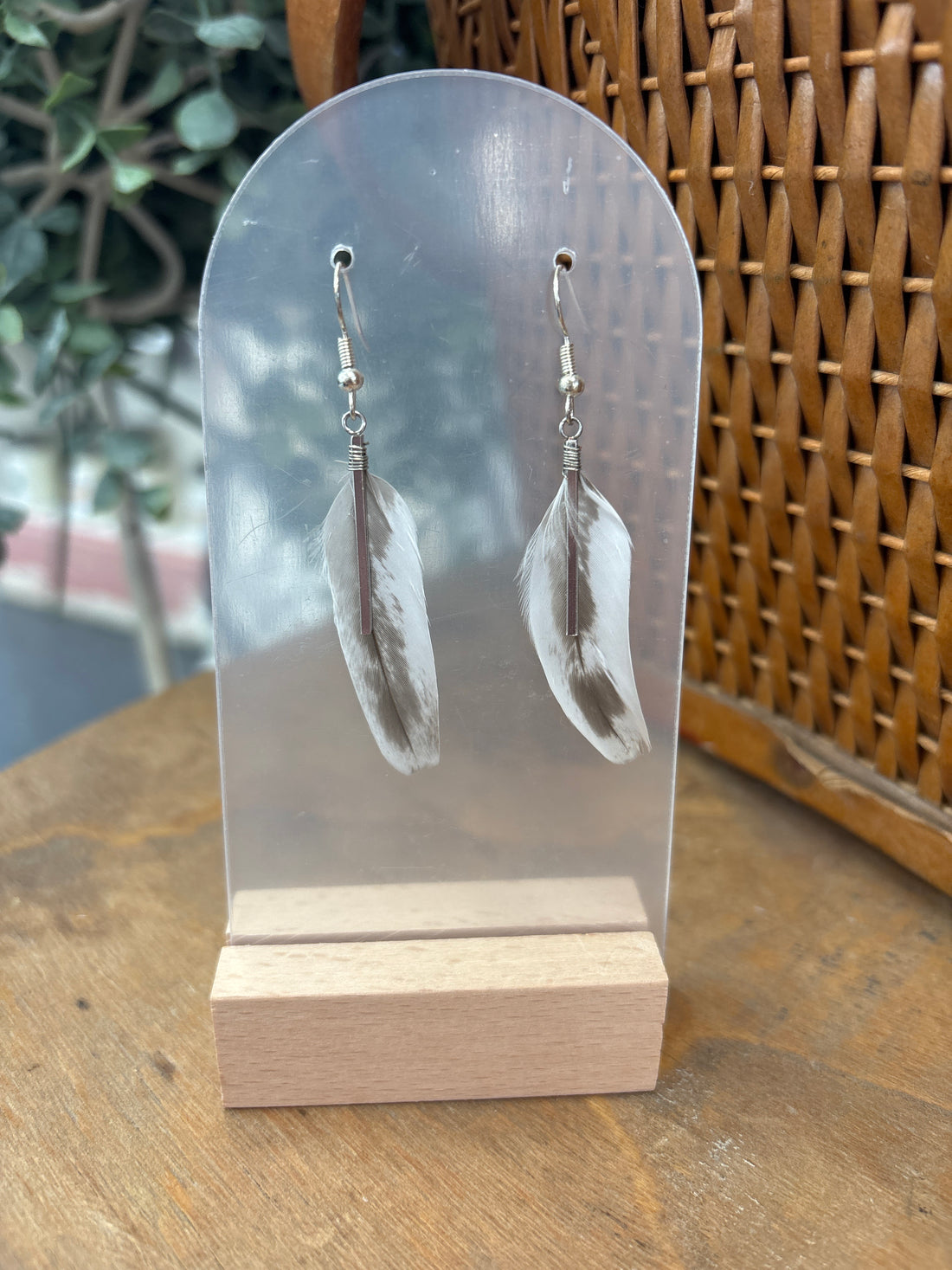 Duck Feather + Silver Bar Earrings