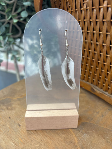Duck Feather + Silver Bar Earrings