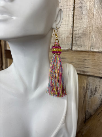 Multicolor Fringe Earrings - Pink