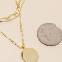 Layered Chain Circle Disc Pendant Necklace
