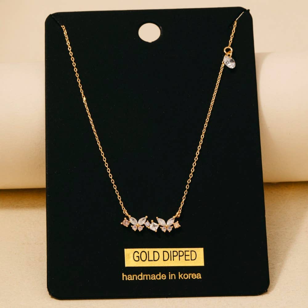 Gold Dipped Cubic Zirconia Butterflies Pendant Necklace