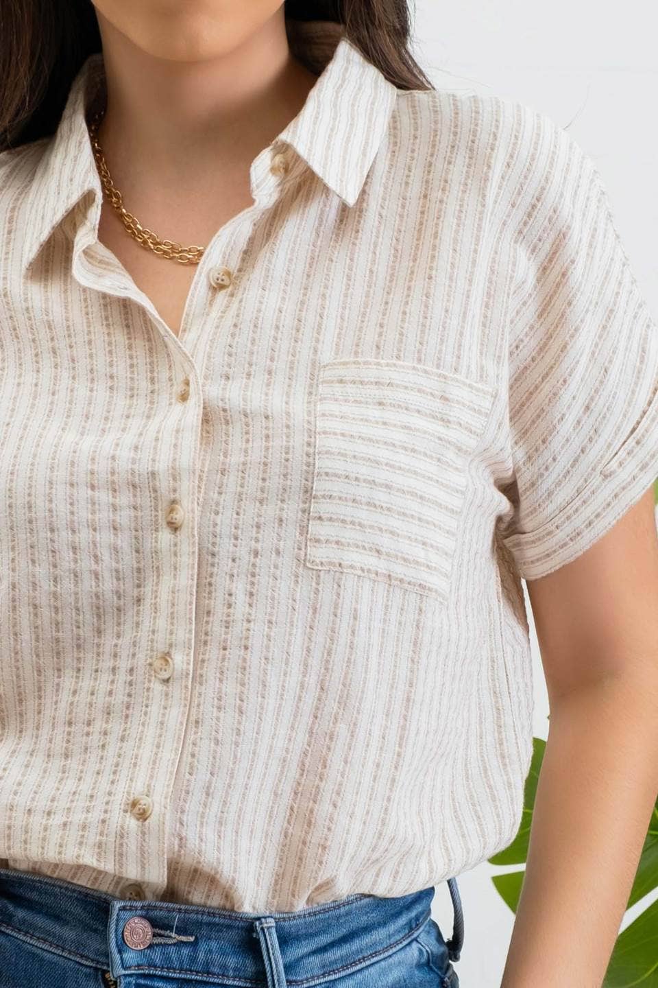 Stripe Linen Top - Khaki
