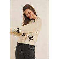 Floral Applique Sweater - Natural